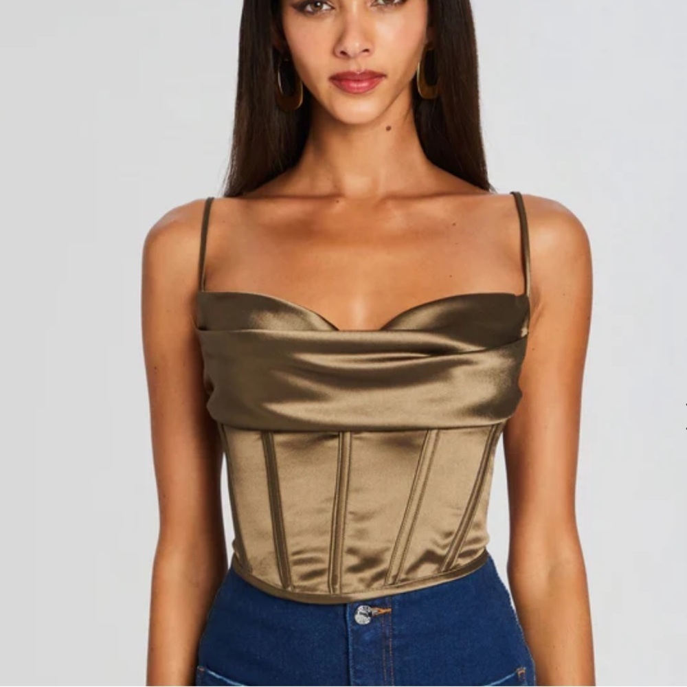 Retrofete Kasen top Satin Corset boned bustier blouse Revolve M